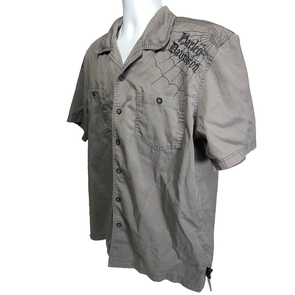 Harley Davidson‎ Short Sleeve Button Up Embroidered Shirt Skulls Flames Large - Picture 6 of 11